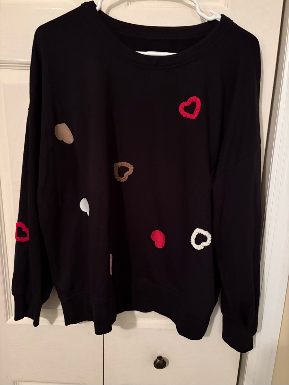 Loft 
Black Heart Appliqué Sweater - Pink & Red Accents